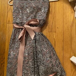 Strapless sequin Delia’s dress with light pink belt